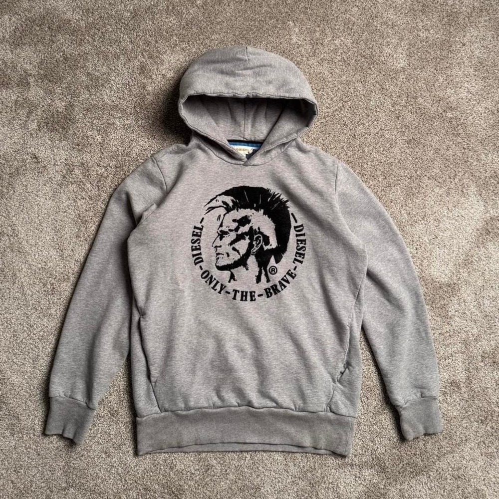 DIESEL HEATHER GREY " ONLY THE BRAVE" PULLOVER HOODIE